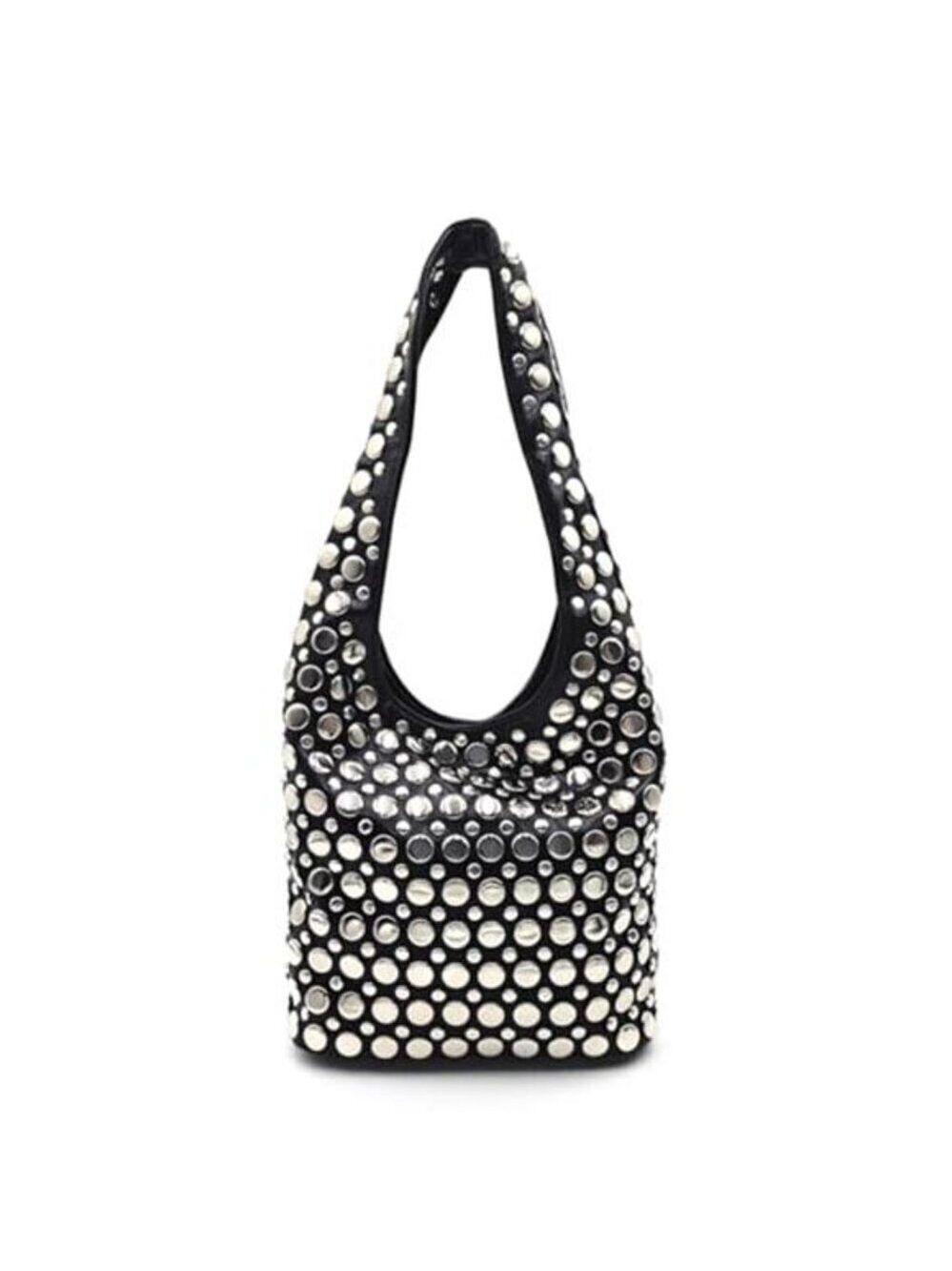 Y2K Hobo Shoulder Bag Punk Studded Top Handle Bag for Women Tote Handbag Black